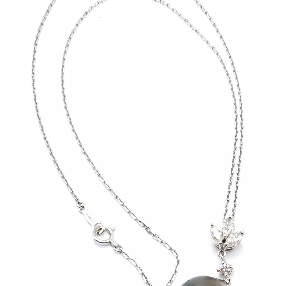 Authentic! Mikimoto 18k White Gold Tahitian Pearl Diamond Pendant Necklace - Picture 7 of 9